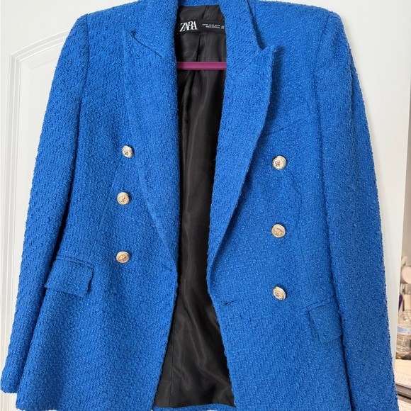Zara Women's Vibrant Blue Textured Blazer